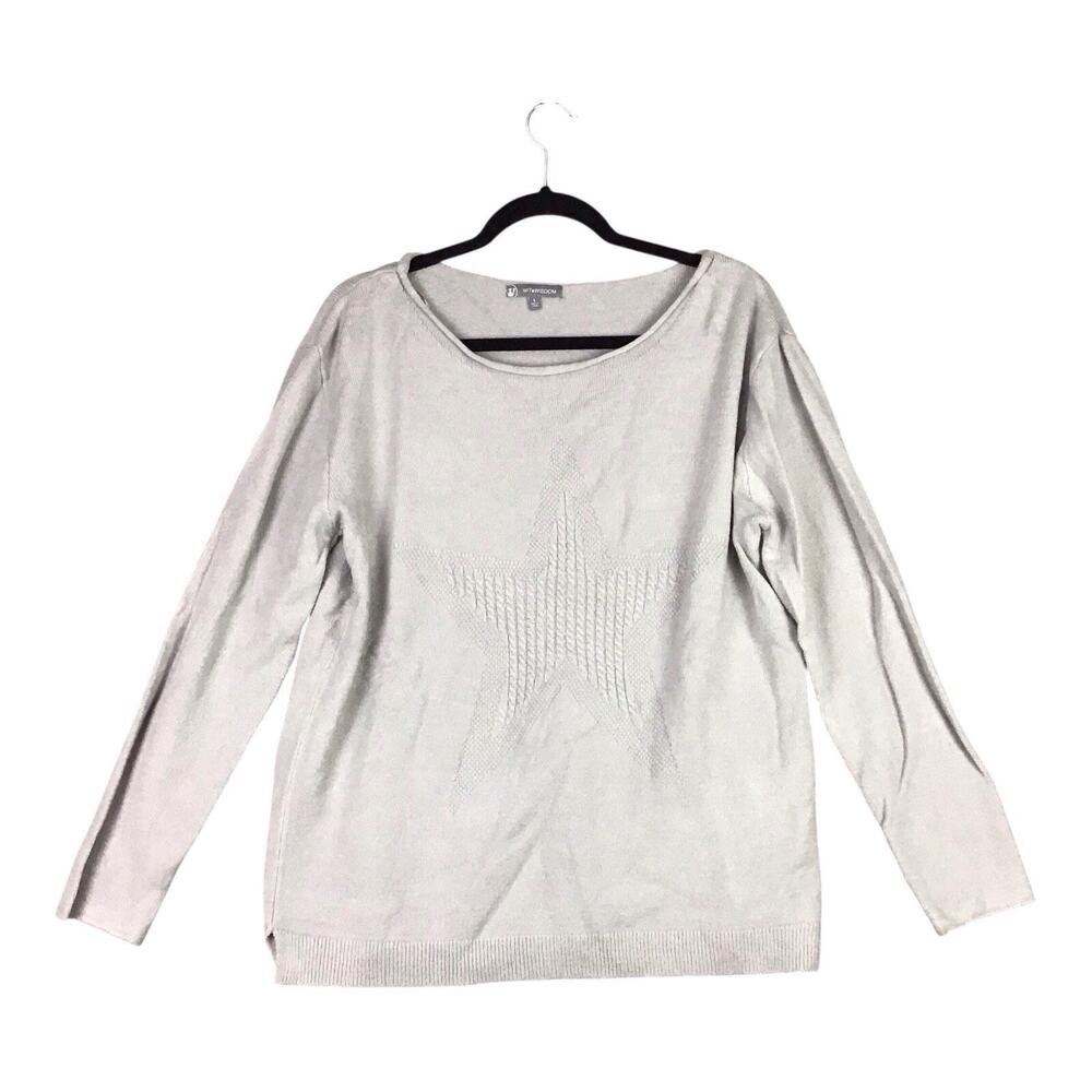 Wit & Wisdom Women’s Gray Sweater L Pullover Knit Star Pattern Long Sleeve